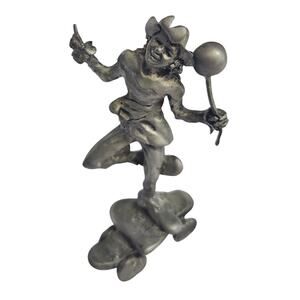 Vtg 1980s BZ Boobis Signed Pewter Merry Man Clown on Skateboard Figurine 5"